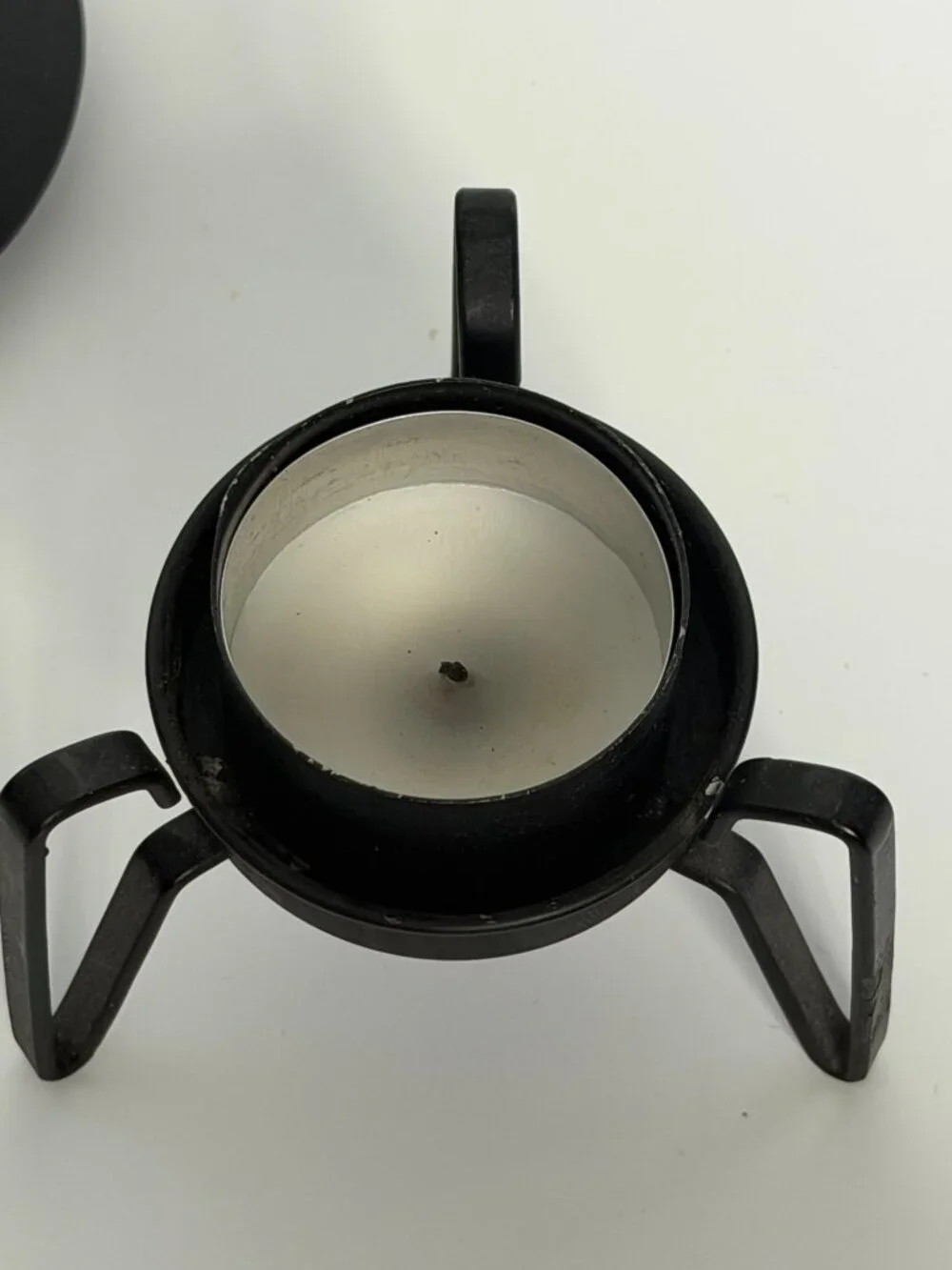 Vintage Cobalt Blue Glass Candle Holder Lantern Black Votive Metal MCM Modernist